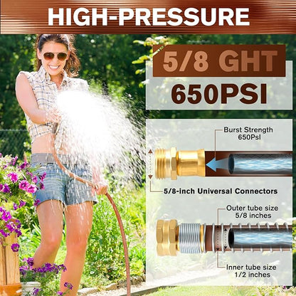 Heavy Duty Garden Hose 5/8" x 75ft, Flexible Lightweight Water Hose, Hybrid Rubber, NO Kink, 650 Burst PSI, Male to Female Fittings