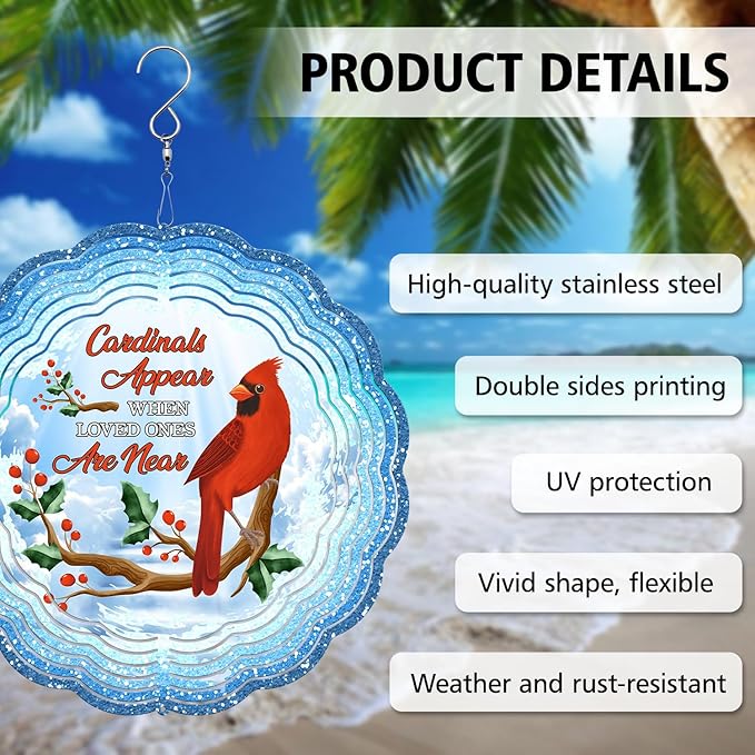Memorial Cardinal Wind Spinner - Unique 3D Hanging Outdoor Gift for Yard and Garden