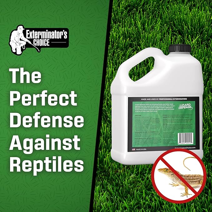 Exterminators Choice Gecko & Lizard Defense Spray - 1 Gallon (128 Fl Oz) White Unscented - Natural Essential Oils Formula for Lizard Extermination - Safe Around Kids & Pets - Made in USA