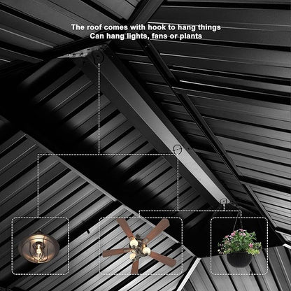 PURPLE LEAF 13' X 20' Permanent Hardtop Gazebo Aluminum Gazebo with Galvanized Steel Double Roof for Patio Lawn and Garden, Curtains and Netting Included Grey