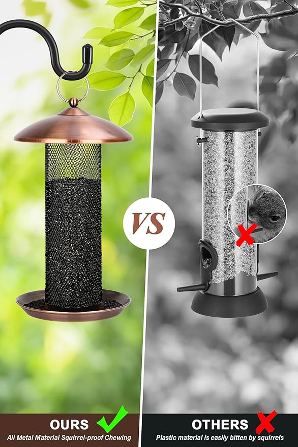 Gtongoko Finch Bird Feeders for Outdoors 2.5 LB Capacity Squirrel Proof Metal Tube Bird Feeders Thistle & Nyjer Seed Hanging Feeder, Copper, 1 Pack