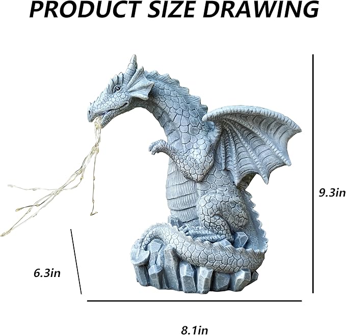 Solar Dragon Garden Statues Outdoor Lights Watering Decor, Resin Dragon Figurine with 30 LED String Lights Lawn Patio Balcony Art Decoration,Housewarming, Birthday,Mothers Day Mom Gifts
