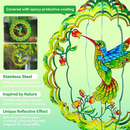Hummingbird Wind Spinners Hummingbird Gifts for Women/Men 12 inch 3D Stainless Steel Hanging Wind Spinner Metal Bird Wind Catchers Kinetic Sculpture for Indoor/Outdoor Decor,Yard Art,Garden Decoration