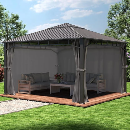 TOOLPORT Hardtop Gazebo 13x13 ft with Steel Roof - 4 Side Panels in Gray - Approx. 3.54x3.54 in Aluminium Poles