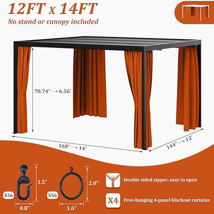 Gazebo Universal Replacement Privacy Curtain,12'×14' Gazebo Outdoor Waterproof Curtains, 4-Panels Sidewall Curtains with Double Zipper for Patio Canopy, Garden and Backyard (Curtain Only)