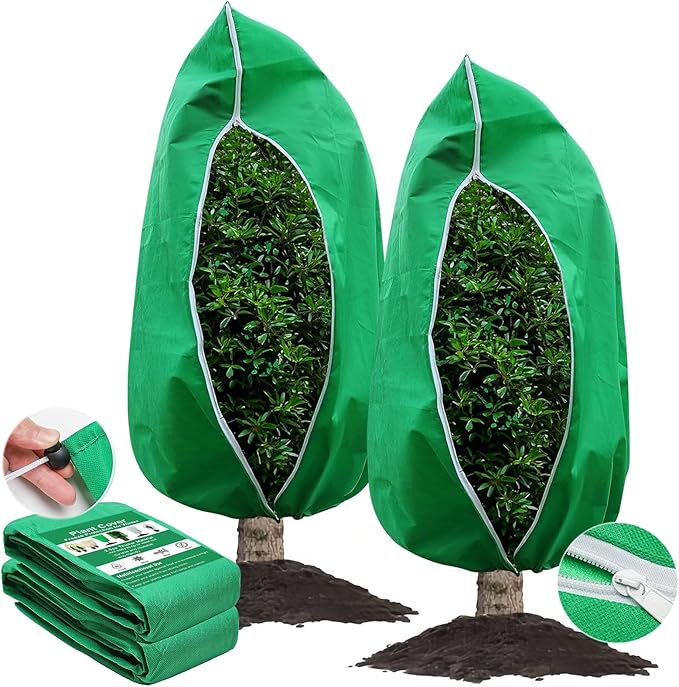 3 Pcs Large Plant Covers Freeze Protection 47.5" X 71.2" ,Reusable Winter Cold Weather Frost Blankets for Outdoor Plants with Drawstring and Zipper,Outdoor Tree Jackets (Green, 2 Pack XL-78.5" x94.5")