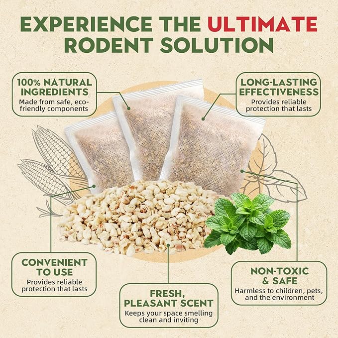 Mouse Repellent, Safe for Pets and Humans, Natural Rodent Deterrent for Mice, Rats, Spiders, Ants, and Roaches - Effective Indoor & Outdoor Use (60 Pack)
