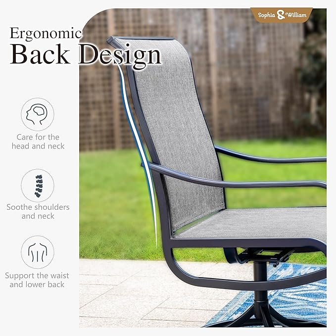 Sophia & William Patio Set with Umbrella 8 Pieces Outdoor Dining Set for 6 with 13ft Large Patio Umbrella Red, 6 x Grey Swivel Patio Chairs with 59" Dining Table for Lawn Garden