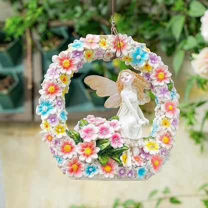 Garden Whimsical Gnome and Bulldog Statue Delightful Garden Decoration with Solar Light Gifts for Yard, Patio Decor (Flower Angel)