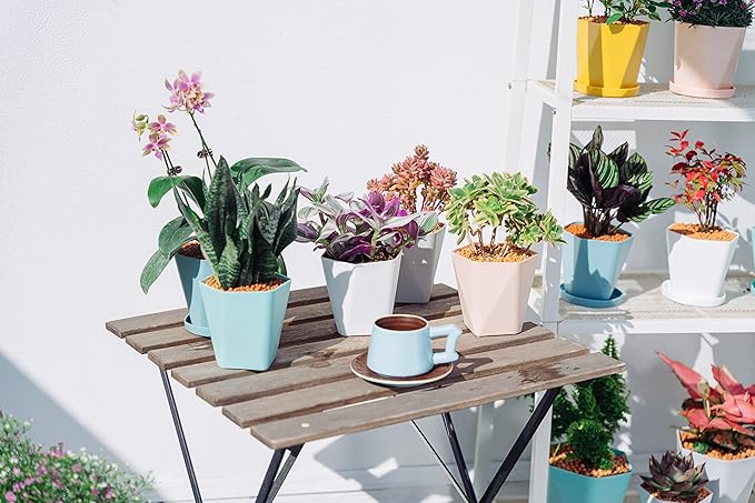 Sun-E Planters for Indoor Plants Flower Pots 7.6/6.5/5.1Inch Set of 3 Plant Pots for Outdoor with Drainage Holes and Saucers Modern Decorative Gift Idea (Sakura Pink)