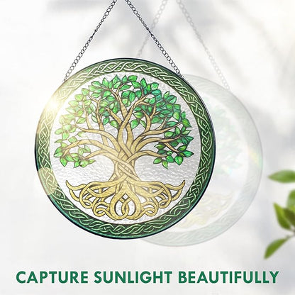 FLAGWIX Christmas Tree of Life Gifts for Women Men - Stained Glass Window Hanging 8 in - Xmas Birthday Gifts for Mom Grandma, Tree of Life Christmas Decorations Indoor, Celtic Suncatchers Garden Decor