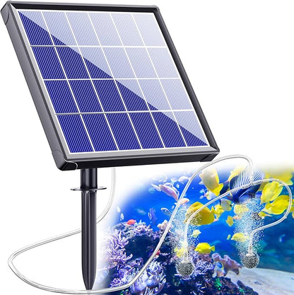 NFESOLAR Solar Pond Aerator with Battery Backup, 3 Modes, 2 Air Stones, Solar Air Pump for Outdoor Garden Small Pond Stock Tank Hydroponics Wildlife