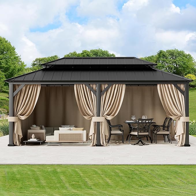Gazebo Curtain Replacement Universal 6-Panel Sidewalls 12' x 20', Outdoor Gazebo Privacy Curtains with Zipper, Replacement for Outdoor, Patio Canopy, Garden and Backyard (Curtain Only)