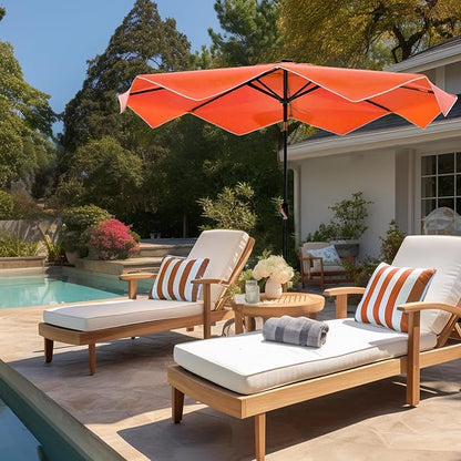 PHI VILLA 9ft Patio Umbrellas with 24 pcs LED Solar Lights, Outdoor Market Table Lighted Umbrella with 8 Steel Ribs, Tilt for UV-Resistant, Lotus Leaf Shape Canopy, Orange