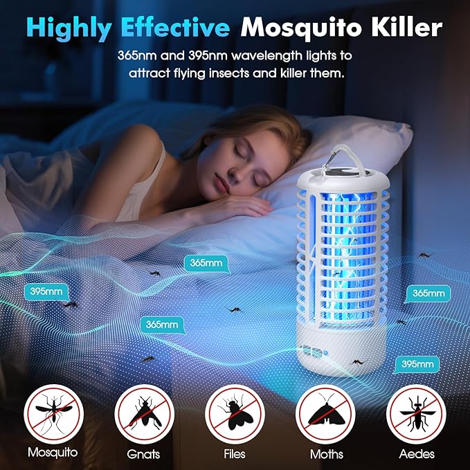 Rechargeable Bug Zapper（2 Pack）, Portable Electric Mosquito Killer for Indoor & Outdoor, Fly Trap for Camping, Patio, Garden, Kitchen, and Porch(White)