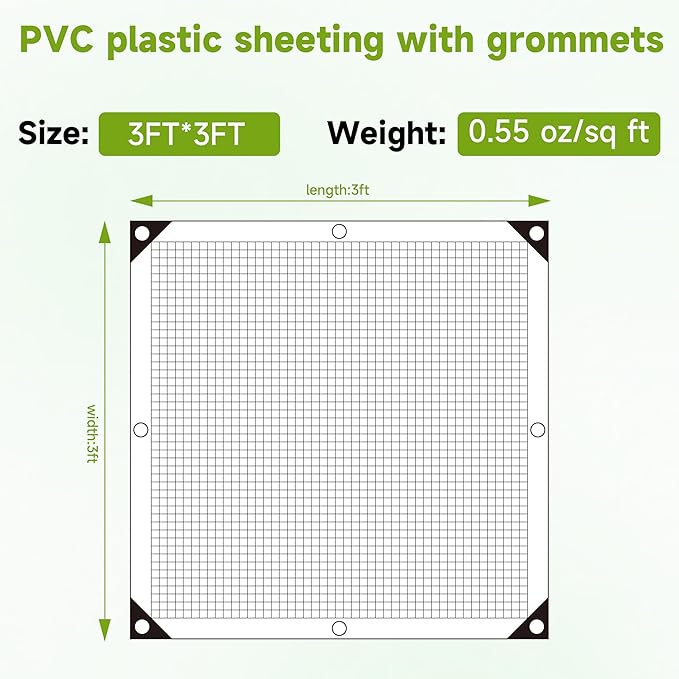 Greenhouse Cover,Clear Plastic Covering, 16Mil Thickness Heavy Duty Clear tarp for Chicken coop,Gardening,Farming, Greenhouse Plastic sheeting with Grommets (White, 3ft*3ft)