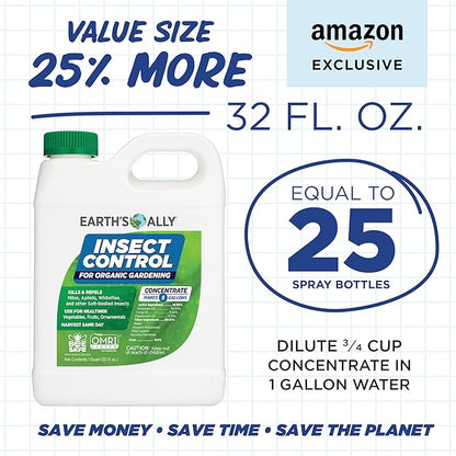 Earth's Ally Insect Control Concentrate for Plants 32 oz | Safe Outdoor & Indoor Plant Insecticide, Spider Mite, Aphid & Mealybug Killer - for Organic Garden & Household Plants