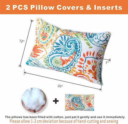 Outdoor Lumbar Pillows Waterproof Set of 2 Decorative Pillows with Inserts 12×20 Inch Outdoor Pillow for Patio Furniture (Paisley Print)