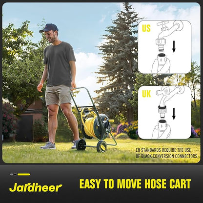 Jardineer Hose Reel Cart with Wheels, Include 100FT Water Hose and Sprayer Nozzle, Portable Garden Hose Set for Watering Flowers, Cleaning Floors, Washing Cars Outside