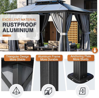 12 Ft. W X 10 Ft. D Aluminum Patio Hardtop Gazebo