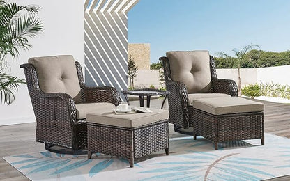 HUMMUH Outdoor Patio Furniture 6 Pieces Furniture Set Wicker Outdoor Sectional Couch with Patio Swivel Glider Chairs,Side Table,Ottomans for Patio