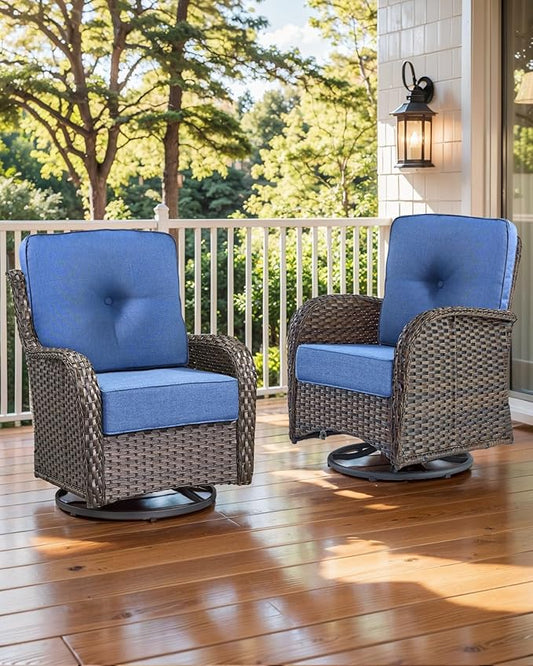 Luxury 22x24/22x25 6-Inch Outdoor Cushions for 5 Peice Patio Set - Set of 5 Outside Deep Seat Cushion for Porch Furniture Wicker Rocking Glider Loveseat Couch Sectional Sofa - Navy Blue