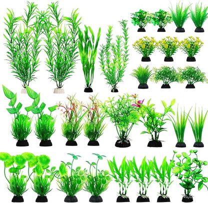 CousDUoBe 30pcs Fish Tank Accessories Aquarium Decorations Green Plants, Fish Tank Decor, Aquarium Decor Plastic Plants