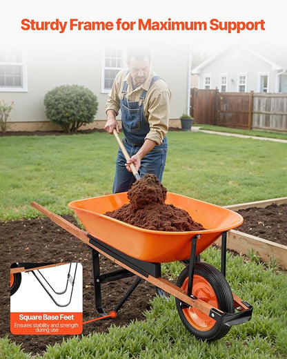 VEVOR Wheelbarrow Cart, 5 Cu. Ft. Load & 265 lbs Capacity, One Wheel Garden Dump Cart, Garden Wagon with Metal Handle & 16" Wide Track Wheels, Easy Loading Utility Yard Cart & Wagons for Lawn Farm