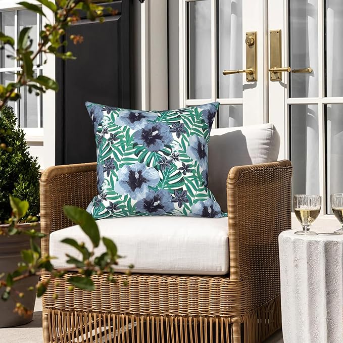 LVTXIII Outdoor/Indoor Throw Pillows, Decorative Throw Pillows with Inserts, 18"x18" Square Pillows for Bed, Couch, Sofa and Patio Furniture, Set of 2, Blue Salmone Tropical