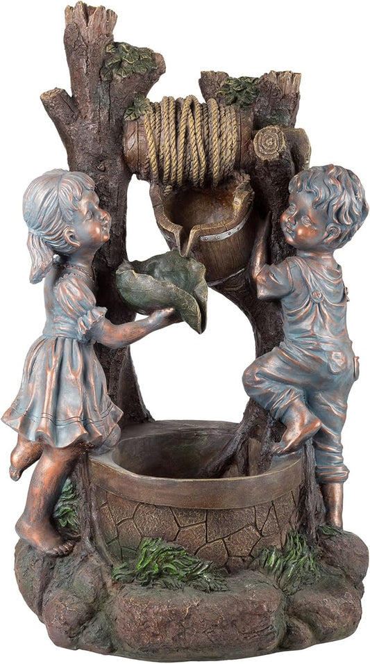Pure Garden W150178 Lighted Antique Design Outdoor Water Fountain, Bronze