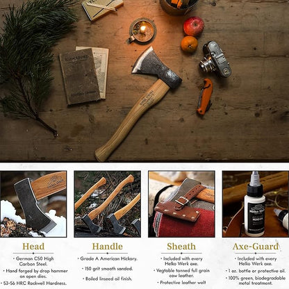 1844 Helko Werk Germany Traditional Rheinland - Made in Germany Compact Lightweight Axe for Backpacking Camping Long Hatchet - Head 1.5 lbs, Handle 20 in. (Rheinland Pack Axe) #11327