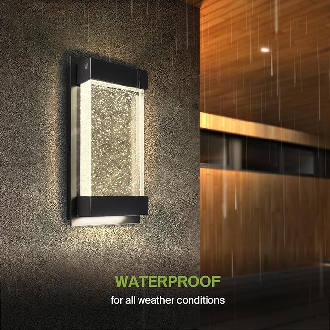 ASD LED 12 Inch Bubble Glass Wall Light Fixture | 22W 500LM 3000K-5000K 120V | 3CCT, Waterproof, Dimmable, Up-Down Glow, ETL Listed | Exterior Flush Mount Sconce, Outdoor Lighting | Black, 4 Pack