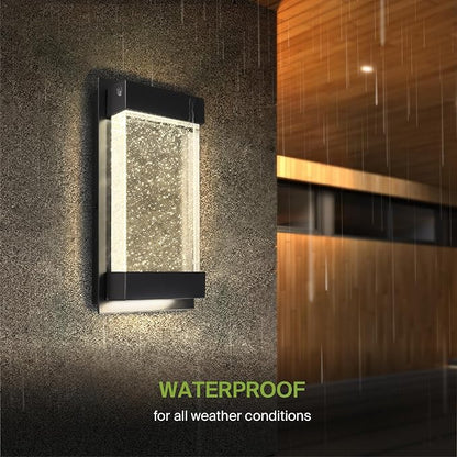 ASD LED 12 Inch Bubble Glass Wall Light Fixture | 22W 500LM 3000K-5000K 120V | 3CCT, Waterproof, Dimmable, Up-Down Glow, ETL Listed | Exterior Flush Mount Sconce, Outdoor Lighting | Black, 4 Pack