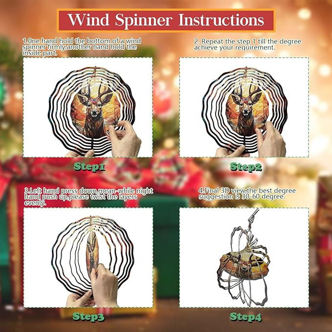 Deer Head Wind Spinner 3D Frosted Deer Wind Spinners Hanging for Yard and Garden Wind Sculptures,Cute Deer Head Wind Spinners Made of Tough Steel Plate