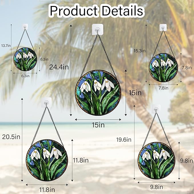 Stained Glass Window Hanging - Green Plants Birth Flowers Suncatcher for Doors Garden Patio Sun Catchers Decor Christmas Mother's Day Birthday Gifts for Women Men Mom Nana Friend 6.3 in