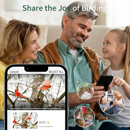 Smart Bird Feeder with Camera,Solar Powered,Waterproof Outdoor WiFi Bird House with Camera,Built in AI Birds Identification,Auto Records FHD Birds Videos to Cloud Storage,Ideal Gift for Mom and Dad