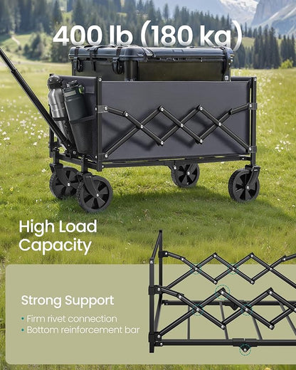 SONGMICS Small Collapsible Wagon with 400 lb Dynamic Weight Capacity, Foldable Wagon Cart, Folding Camp Cart with Wheels, for Outdoor, Yard, 90 L, Slate Gray UGFW909G01
