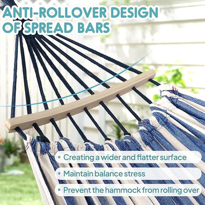 Anyoo Garden Cotton Hammock Comfortable Fabric Hammock with Spreader Bar Sturdy Hammocks Up to 450lbs Portable Lightweight Hammocks with Travel Bag for Camping Outdoor/Indoor Patio Backyard