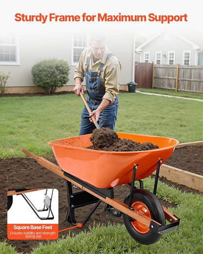 VEVOR Wheelbarrow Cart, 6 Cu. Ft. Load & 330 lbs Capacity, One Wheel Garden Dump Cart Wheel Barrow with Metal Handle & 16" Wide Track Wheels, Easy Loading Utility Yard Cart & Wagons for Lawn Farm
