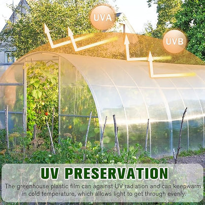 Greenhouse Plastic Sheeting- 6 mil Clear Plastic Sheeting -Waterproof Cover, UV Resistant Poly Tarp Hoop Covering for Farms Greenhouse Garden Outdoor, 12x25 FT