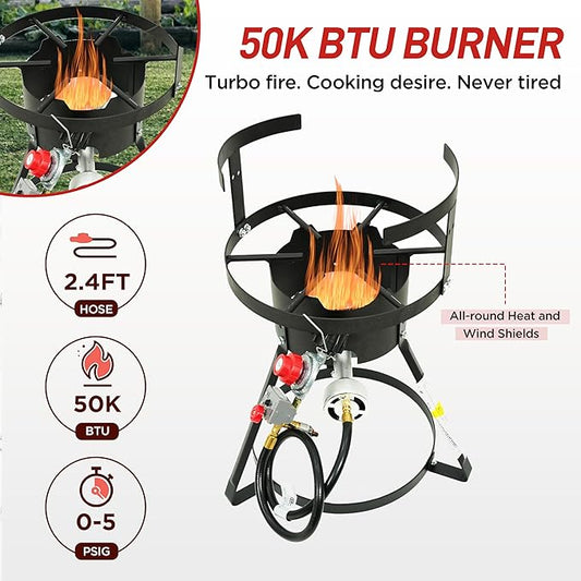 Red Mountain Valley 30Qt Turkey Fryer with Propane Burners for Outdoor Cooking, Aluminum Turkey Fryer Pot Basket, Propane Deep Fryer, Seafood Boil with Spigot,Timer, Marinade Injector, Turkey Rack