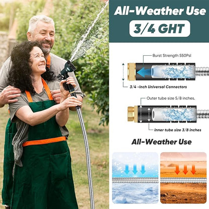 Garden Hose 125 FT with 10-Function Nozzle, Leak-proof Metal Connector Water Hose, No Knots, Kink-Free, Lighter, Anti-Pets, Wear-Resistant, 3/4 GHT, Metal Hose for Garden, Yard, Outdoor
