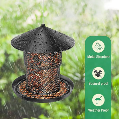 Bird Feeder for Outdoor Hanging, No Mess No Spill - Birdfeeder for Outdoor, Squirrel Proof Bird Feeder w/Catch Tray - Large Capacity All-Metal for Outside Hanging