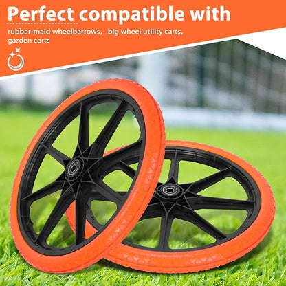Upgraded 20x1.95" Flat Free Tires Compatible with rubbermaid Wheelbarrow Wheels, 20" Flat Free Tires with 5/8" Bearing Replacement for rubbermaid Cart Wheels/Big Wheel Utility Carts