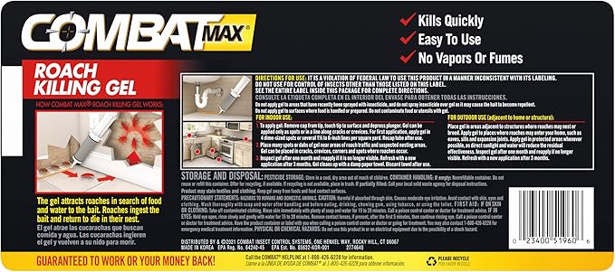 Combat Max Roach Killing Gel for Indoor and Outdoor Use, 1 Syringe, 2.1 Ounce (Pack of 2)
