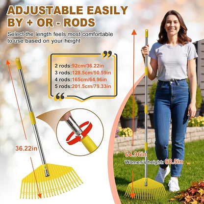 Garden Rake for Leaves - Extra Wide 18" Leaf Rake,Lightweight Long Handle for Women Seniors Kids Effortless Clean-Up,23 Non-Clog Flexible Tines for Lawn-Friendly,65” Adjustable Plastic Rakes for Yard