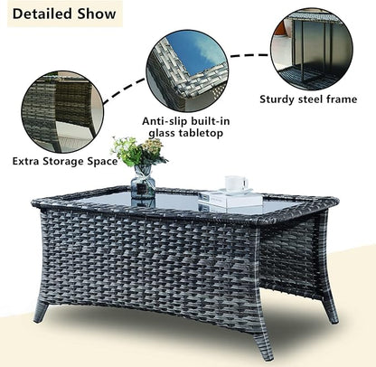 Rilyson 6 Piece Outdoor Patio Furniture Set - Rattan Wicker Patio Conversation Sets with 2 Swivel Rocker Chairs,2 Ottomans,1 Loveseat and 1 Coffee Table for Outside Porch Deck Yard(Mixed Grey/Blue)