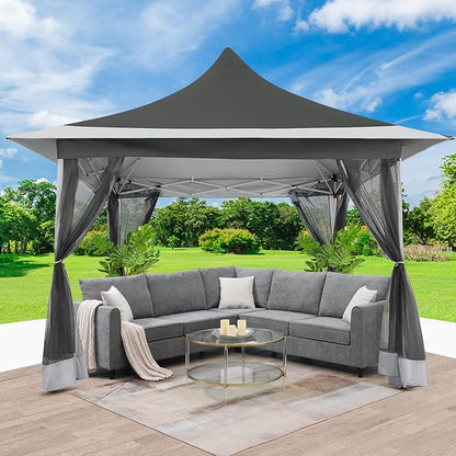 COBIZI 12x12 Pop up Gazebo on Clearance with Mosquito Netting,Waterproof Roof & Sandbags,Outdoor Canopy Tent with 4 Ropes,8 Stakes&Carrying Bag,Portable Patio Gazebo for Garden,Backyard&Lawn,Darkgrey