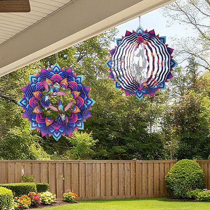 Hummingbird Wind Spinner, 12-Inch 3D Kinetic Metal Hanging Wind Spinners Outdoor, Garden Yard Decorations Indoor Outdoor Decor, Hummingbird Gifts for Women Men Birthday