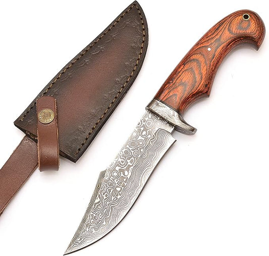 Handmade Damascus Steel Bowie knife Fixed Blade Knife for outdoor, bushcraft, camping,survival with Leather Sheath And Perfect Handle Grip